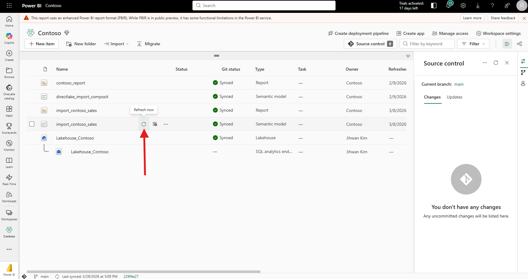 Main workspace fully synced after update, no pending changes