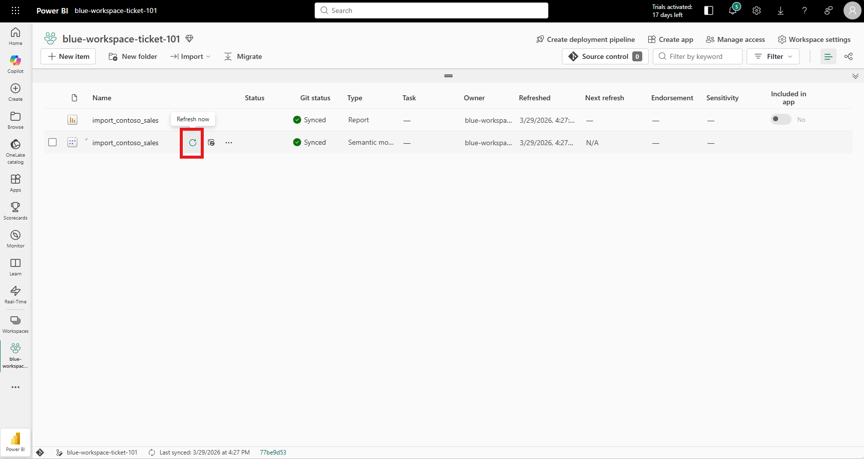 Workspace items showing Modified git status