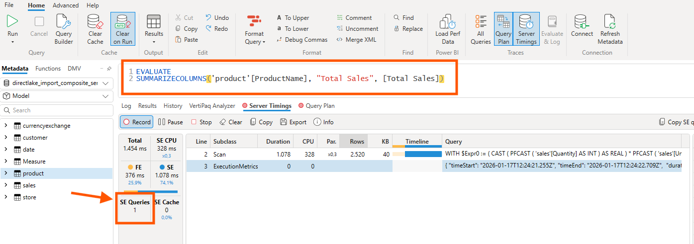 DAX Studio SE Queries result