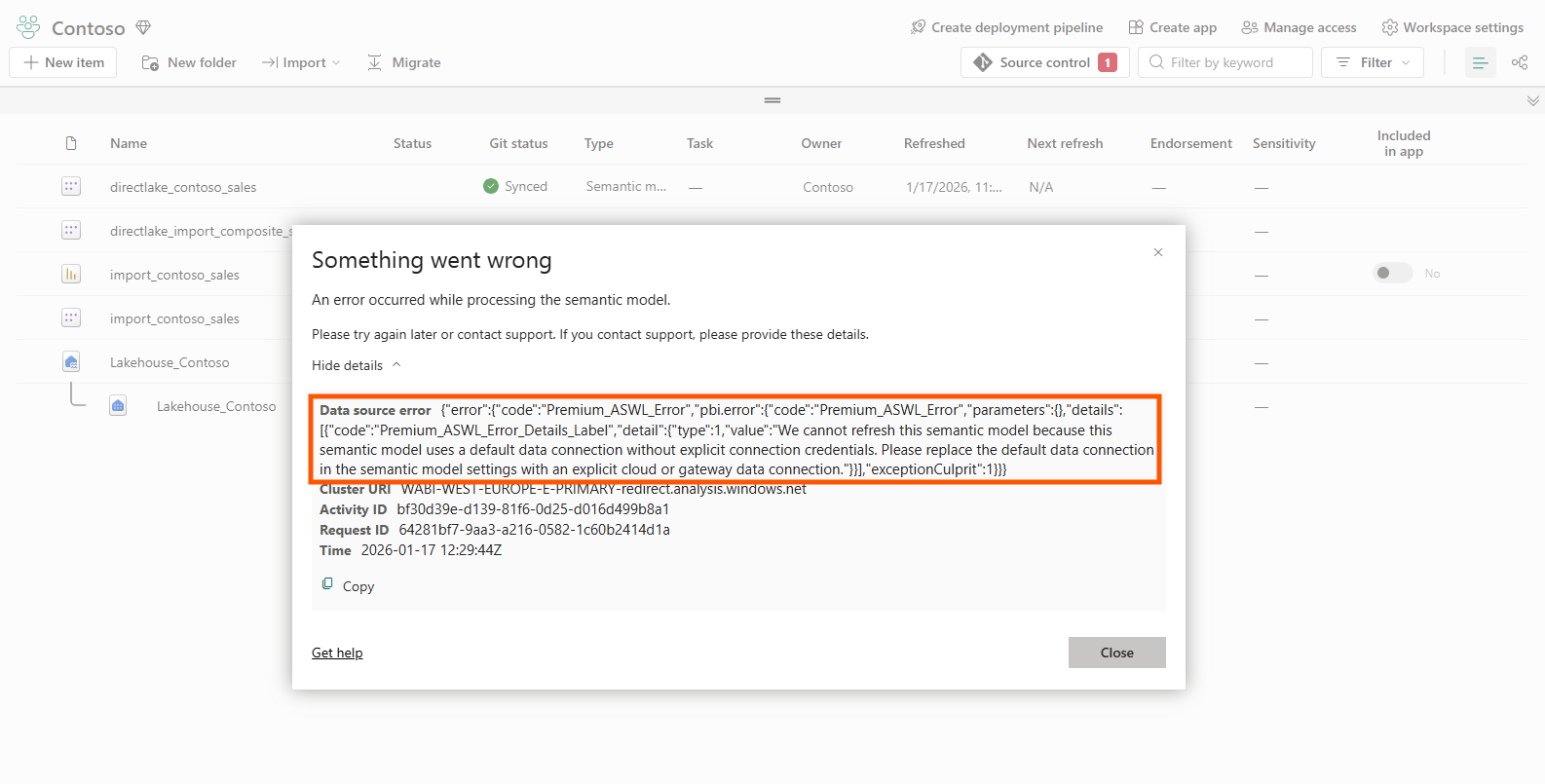 Error message about gateway credentials