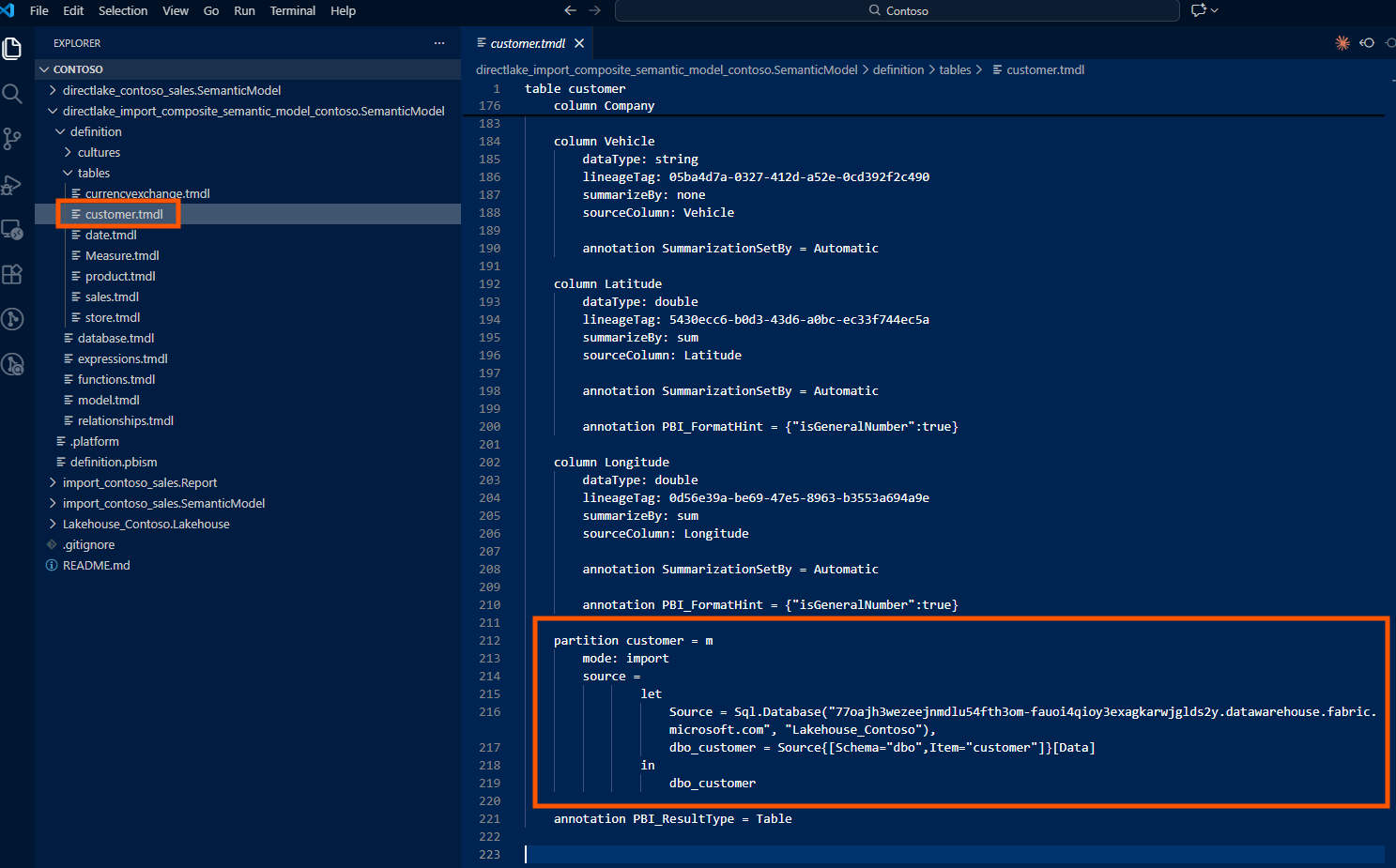 Import partition TMDL