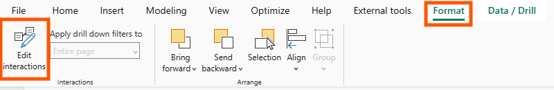 The Edit Interactions interface in Power BI Desktop - where the clicking begins