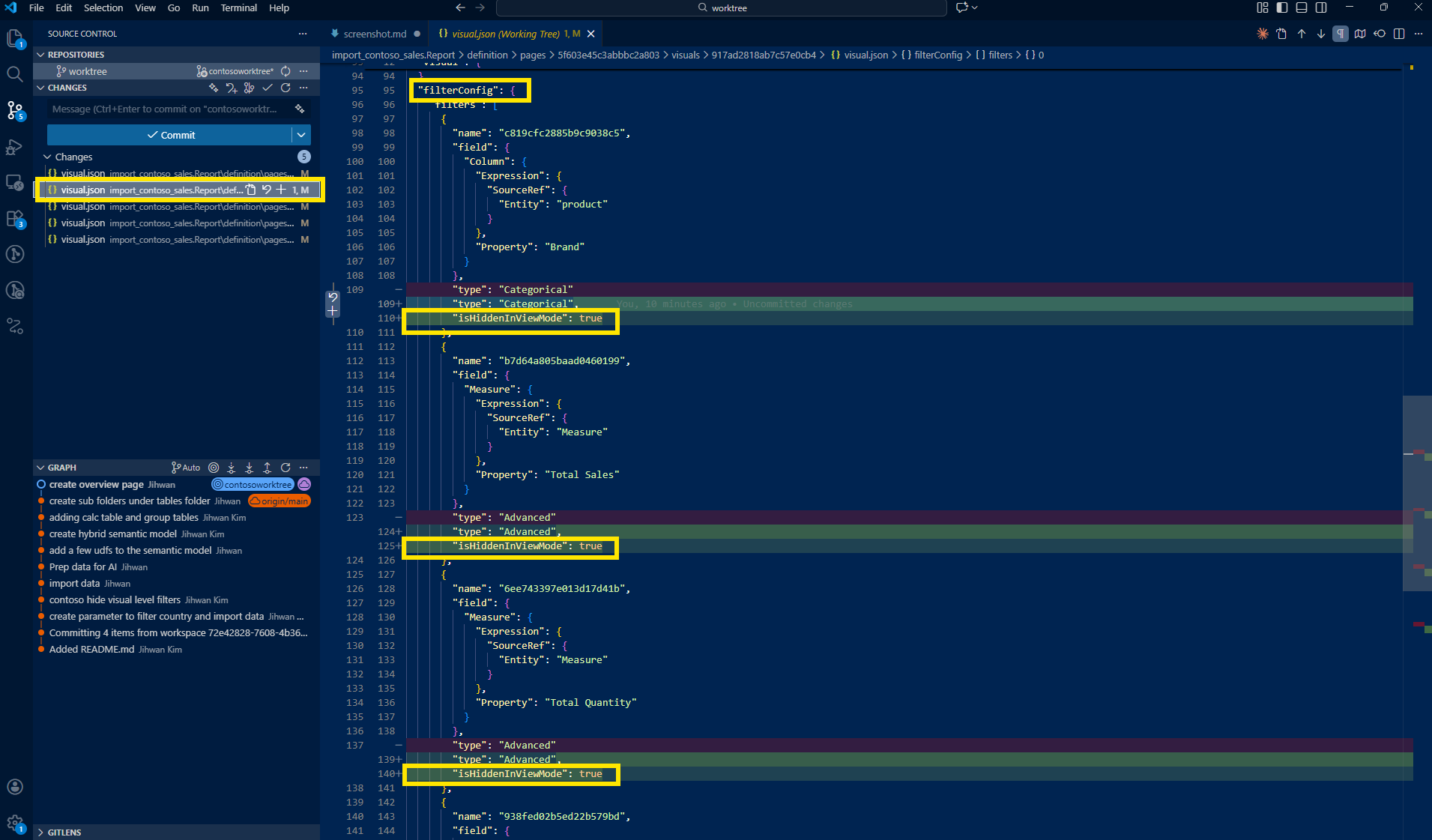 Table diff in VS Code