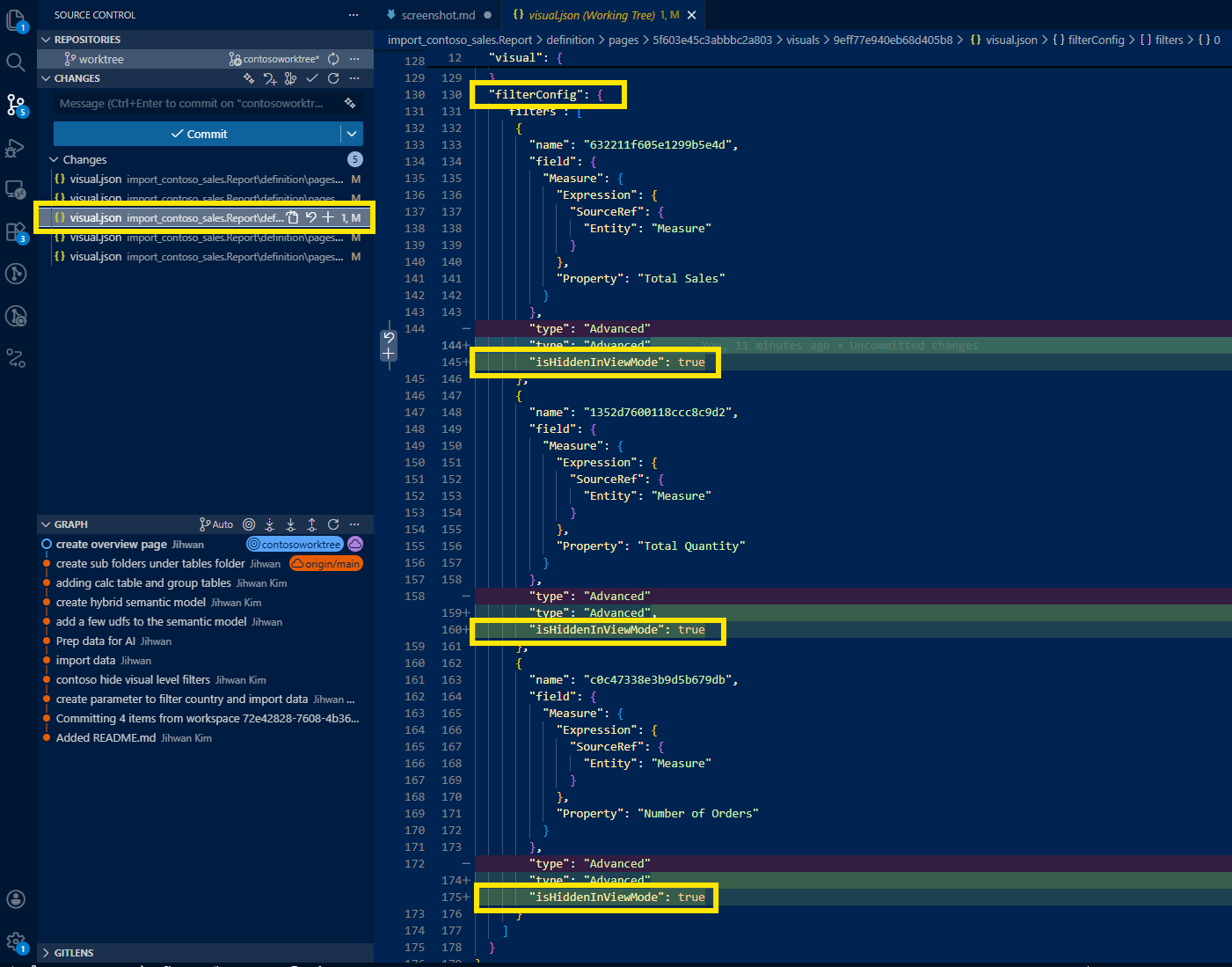 Card diff in VS Code