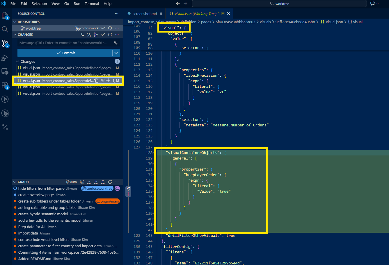 Card layer order diff in VS Code