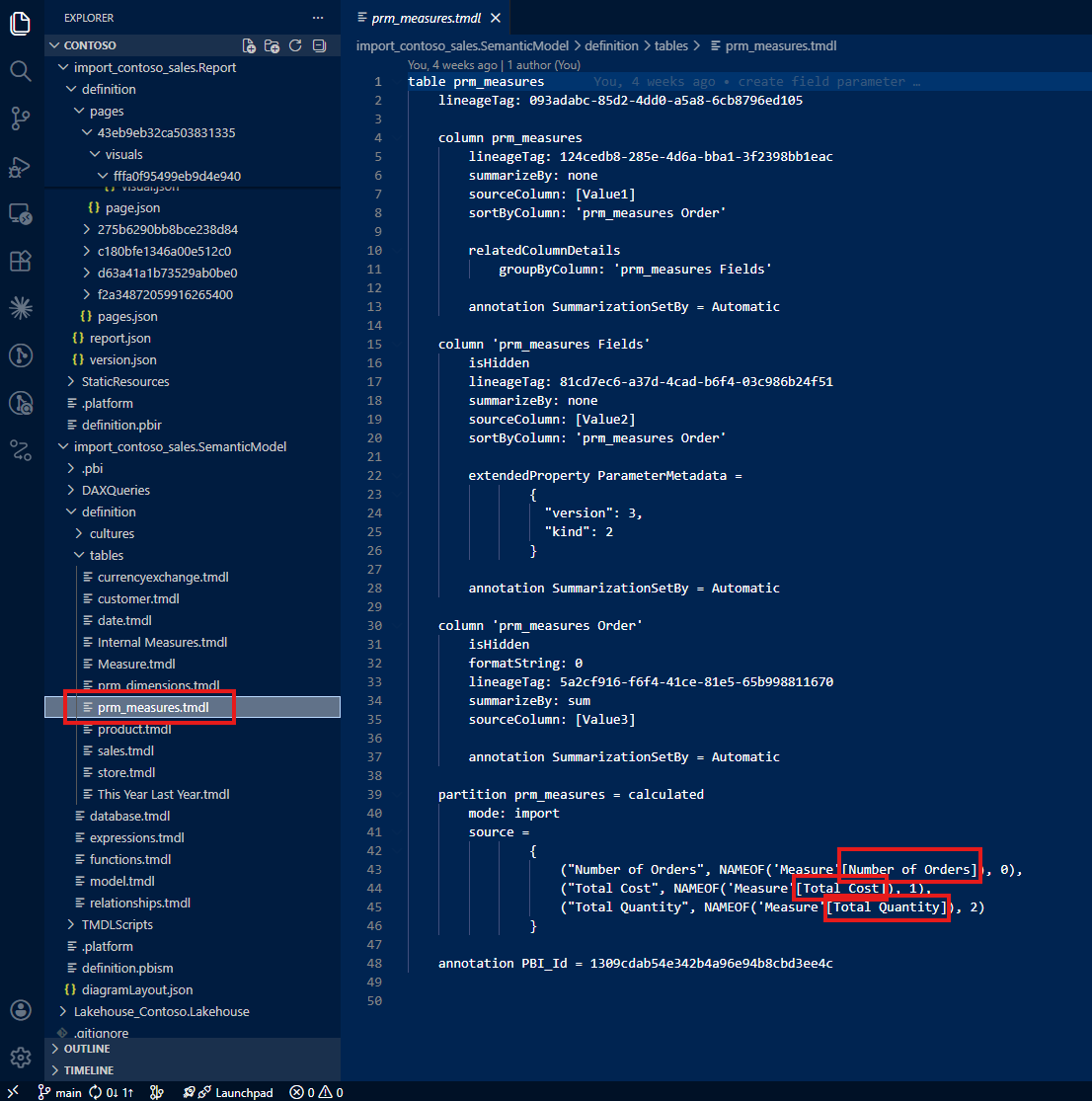 Claude tracing field parameters to the semantic model, revealing all selectable options beyond the last saved state