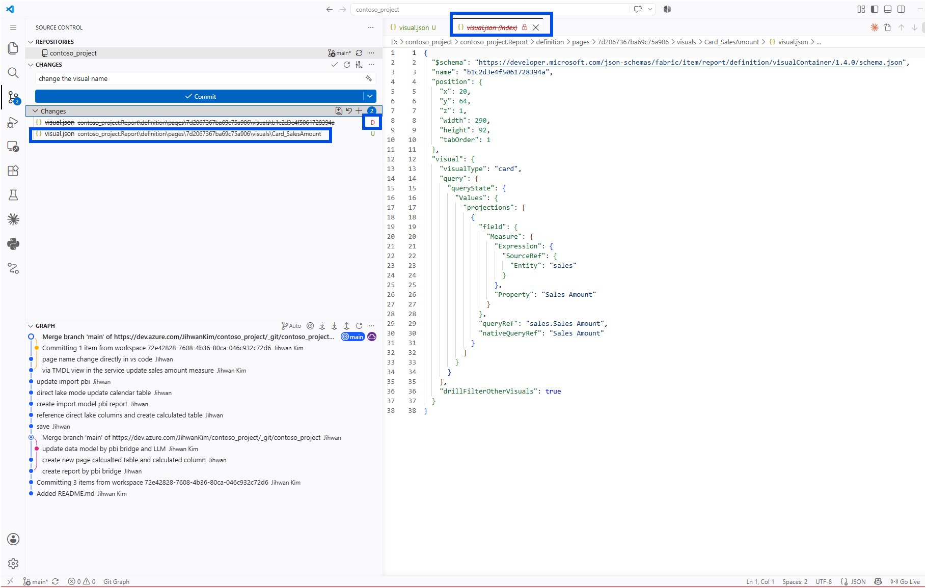 VS Code source control showing a deleted file and an untracked file for the same visual