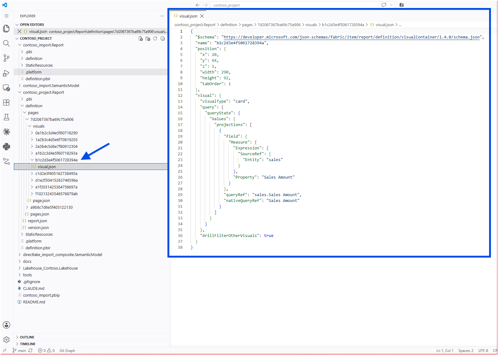 visual.json for the Sales Amount card before the change, inside the folder named b1c2d3e4f5061728394a